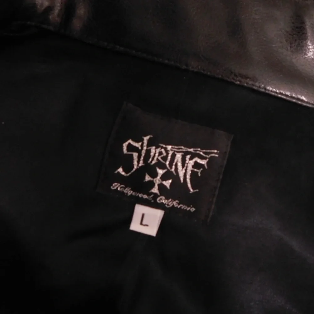 SHRINE OF HOLLYWOOD Faux Leather Jacket‎ Embossed Buttons Vegan Unisex Large
